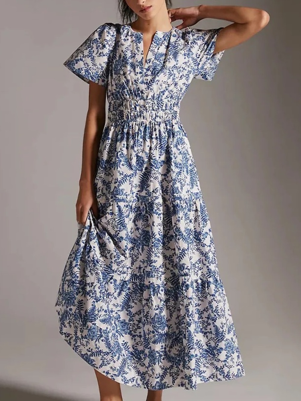 Anthropologie Somerset Maxi Dress Toile Floral Blue White 100% Cotton Small - Picture 1 of 6